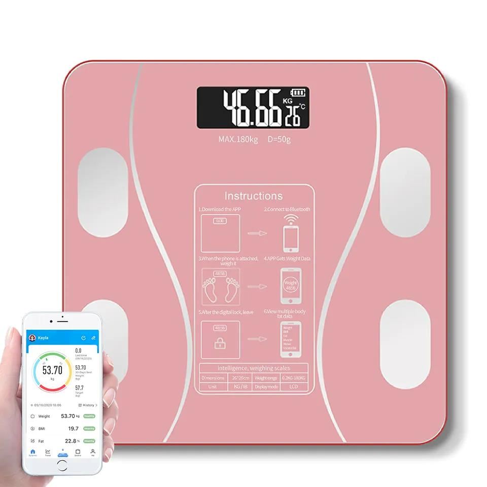 Balanza Digital Bluetooth Smart Controla Peso Grasa Corporal - Rosado